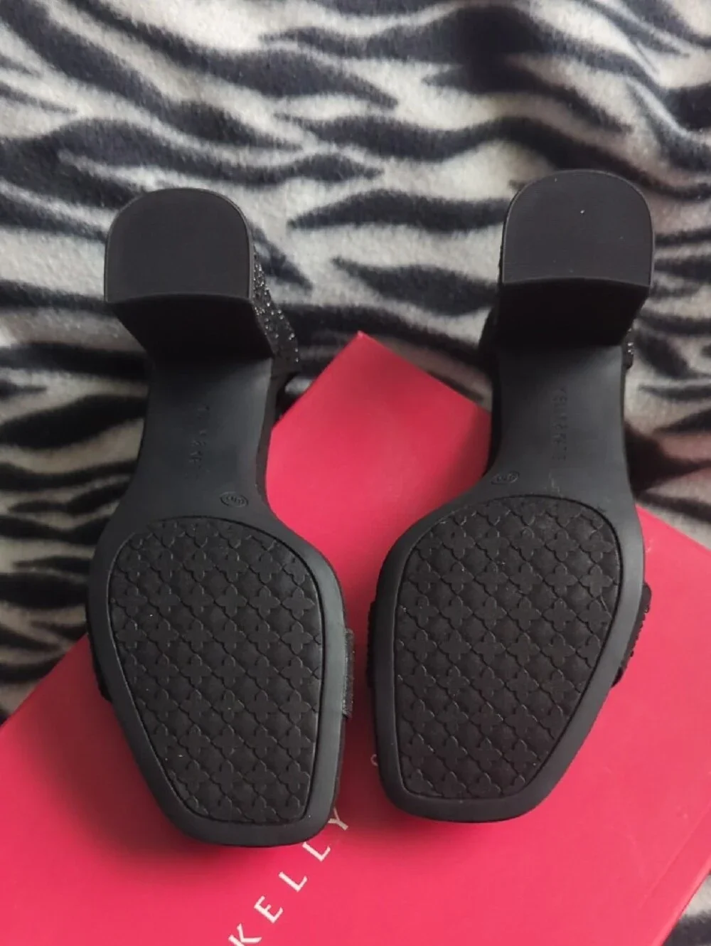 Kelly & Katie Black Sparkle Ankle-Strap Block Heels